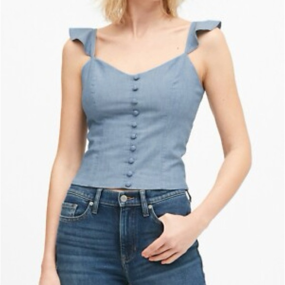 Banana Republic Chambray Corset Style Cropped Sleeveless Top Size XS
